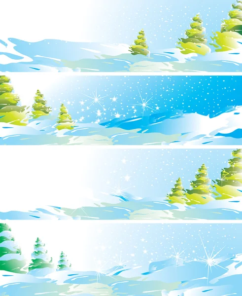 Set di quattro banner paesaggistici invernali — Vettoriale Stock
