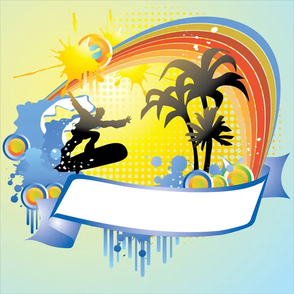 Palmen und Surfer — Stockvektor