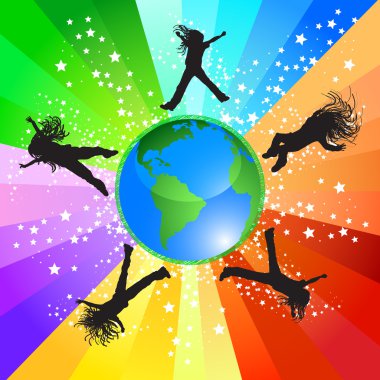 Jumping around the world clipart