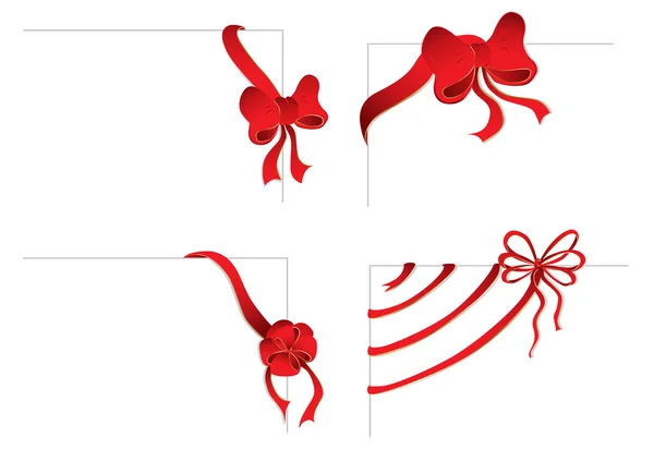 Four corners with red bows — Stock Vector