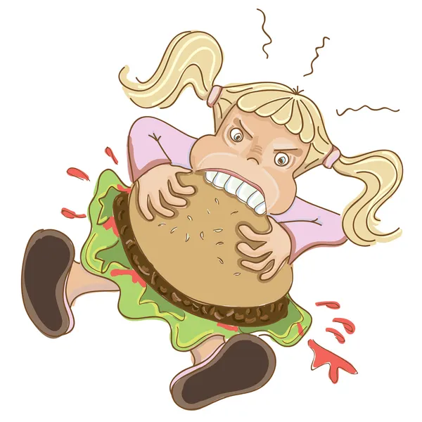 Девушка ест гамбургер — стоковый вектор