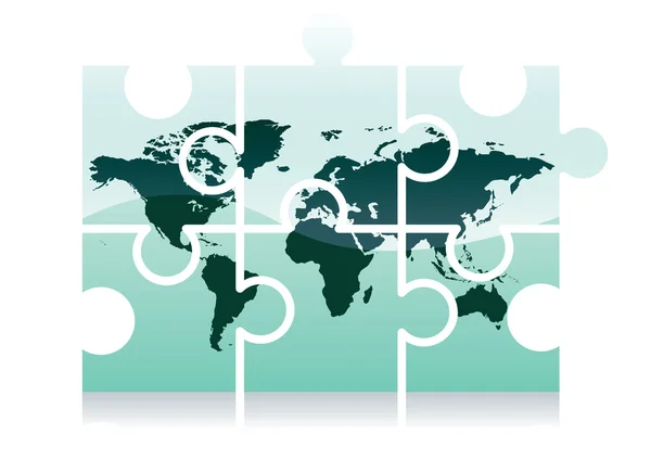 Mapa del mundo icono del rompecabezas — Vector de stock