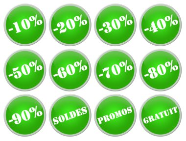 Set icones verts soldes et promotions clipart