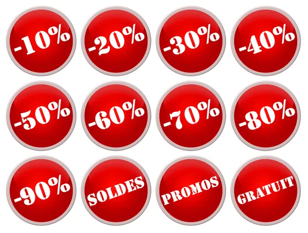 Set icones rouges soldes et promotions — Stock Photo, Image