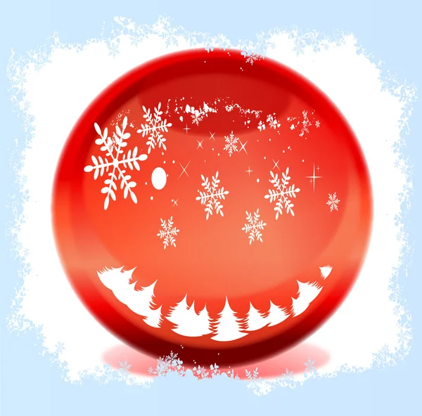 Snow in the red magical balls — Stock Photo, Image