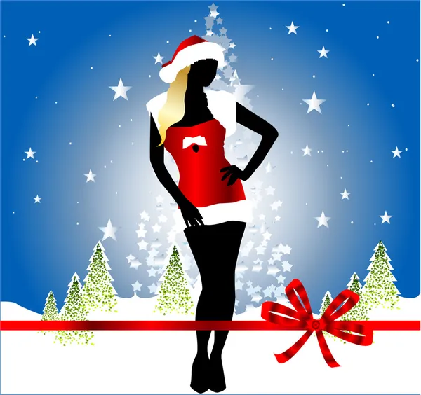 サンタ clau で女の子とのクリスマス カード — ストックベクタ