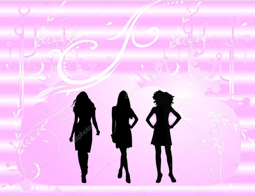 Vector silhouettes woman in pink backgro
