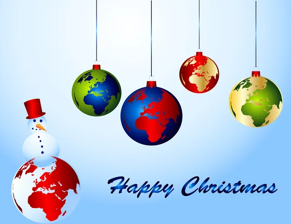 世界ボール付きのクリスマス カード — ストックベクタ