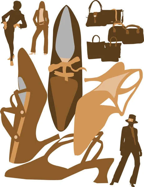 Mulher de moda com bolsas e sapatos — Vetor de Stock