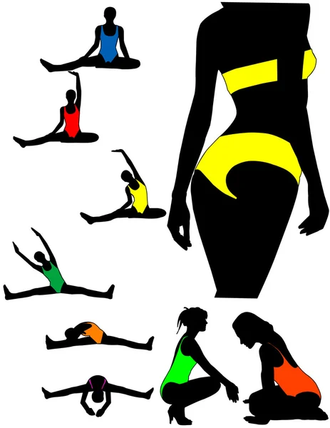 Silhouettes femme fitness — Image vectorielle