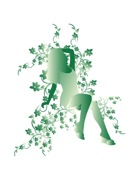 Green girl in the green flowers — Stock Vector