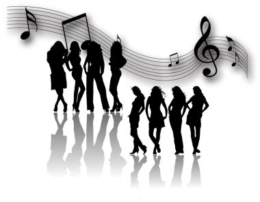 Girls and musical notes clipart