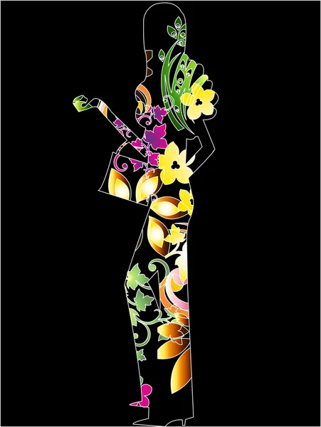 Femme en imprimé floral — Image vectorielle