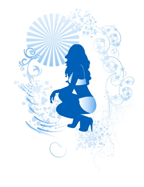 Modrá holka v modré květy — Stockový vektor