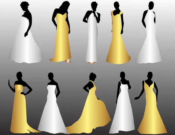 Manny silhouettes of bride — Stock Vector