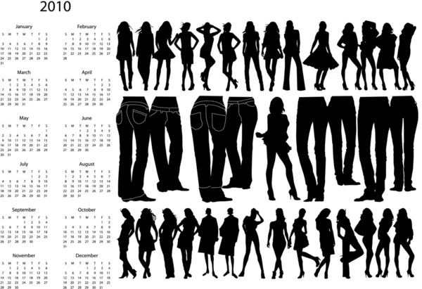 Fashion silhouettes in calendar — Stock Vector