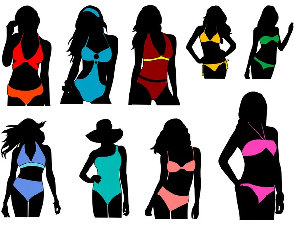 Silhouetten Mädchen in Badebekleidung — Stockvektor