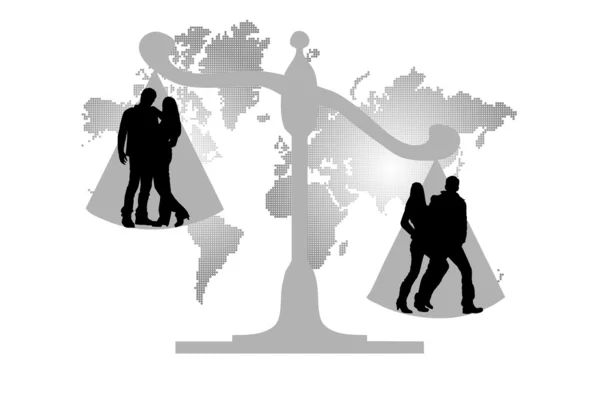 Silhouettes couple en justice échelles — Image vectorielle