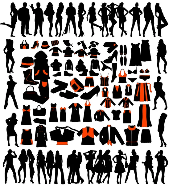 Silhouettes with Accessories — Stock Vector