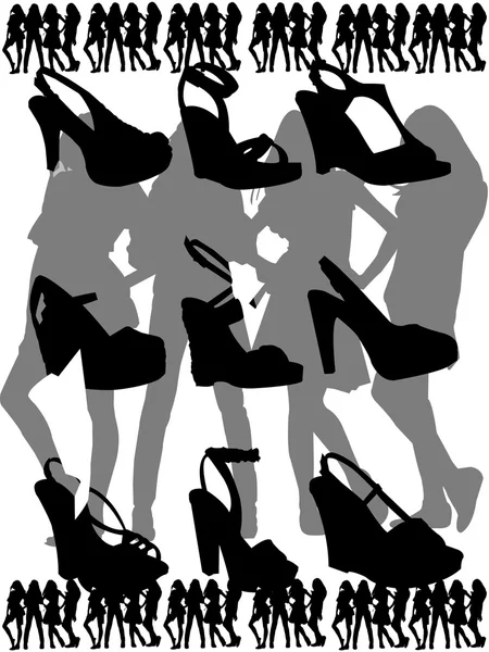 Silhouettes femme avec chaussures — Image vectorielle