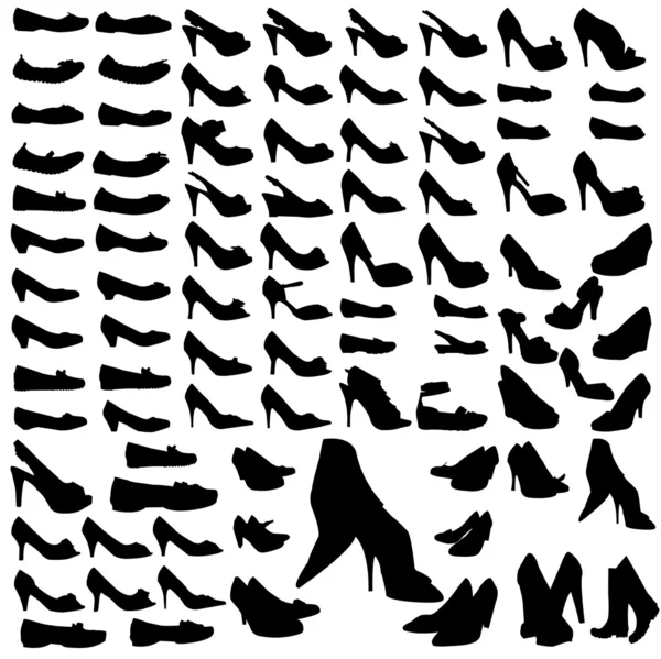 Många silhuetter skor — Stock vektor