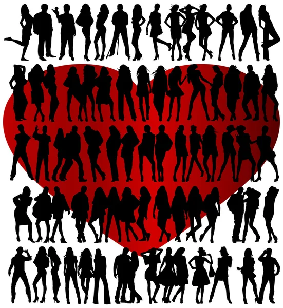 Silhouettes with heart — Stock Vector
