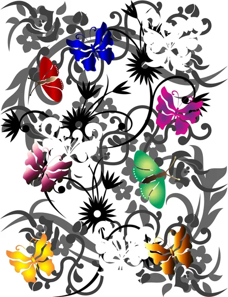 Цветочный фон с бабочкой, — стоковый вектор