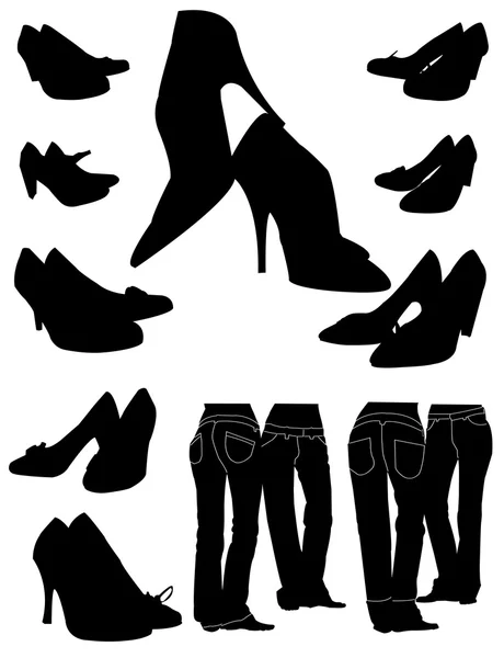 Silhuetas de sapatos e calças pretas — Vetor de Stock