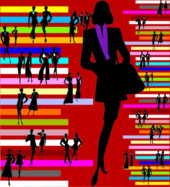 Silhouettes de femme en arrière-plan coloré — Image vectorielle