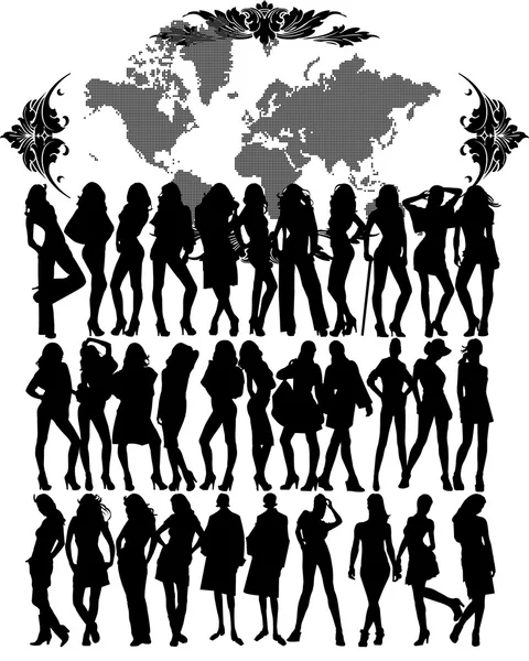 Silhouettes femme dans le monde — Image vectorielle