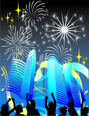 Fireworks over the city clipart