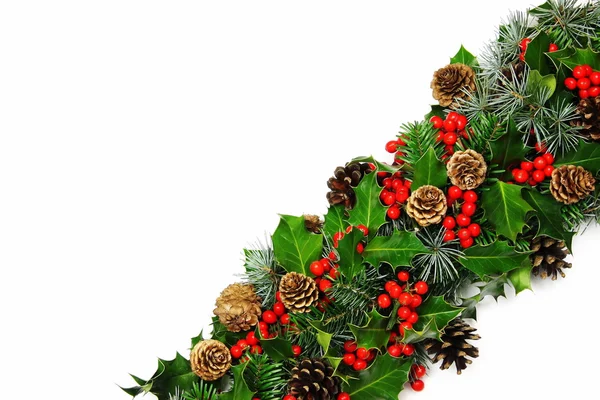 Christmas holly border diagonal — Stock Photo, Image