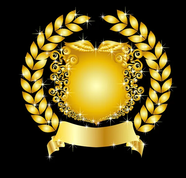 Coroa de louro escudo heráldico dourado — Fotografia de Stock