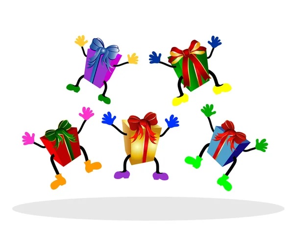 Colorful jumping presents — Stock Photo, Image
