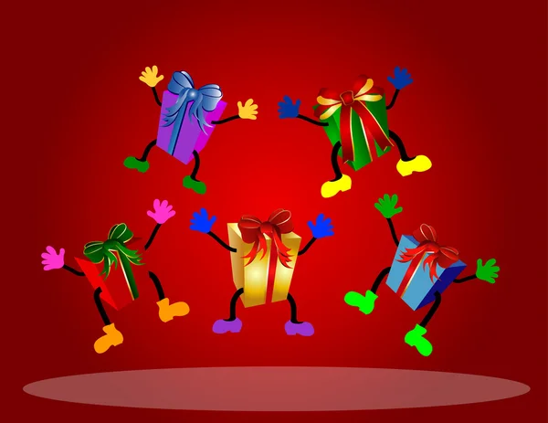 Colorful jumping presents — Stock Photo, Image