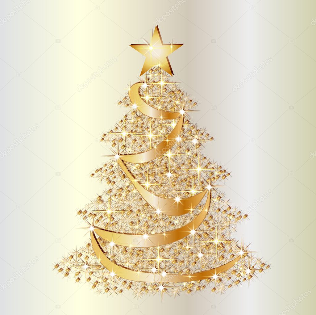 Golden christmas star tree background