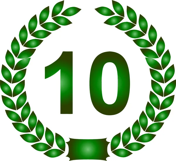 Green laurel wreath 10 years — Stock Photo, Image