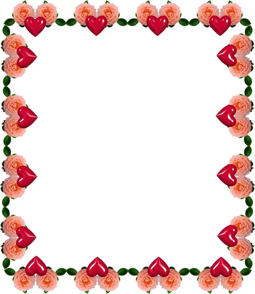 Rose and hearts frame — Stock Photo, Image