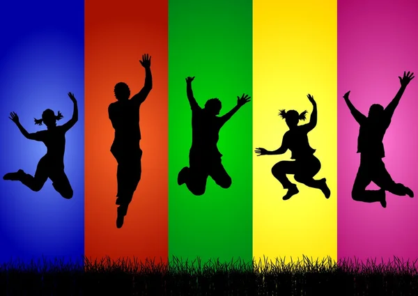 Happy jumping collage — Stock Photo, Image