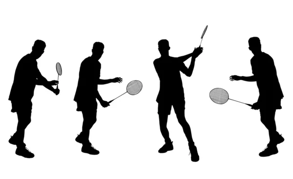 Silhouettes of badminton players — Stock Photo, Image