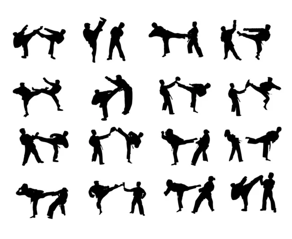 Силуэты спортсменов боевых искусств — стоковое фото