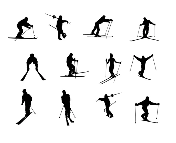 Silhouettes of skiers — Stock Photo, Image