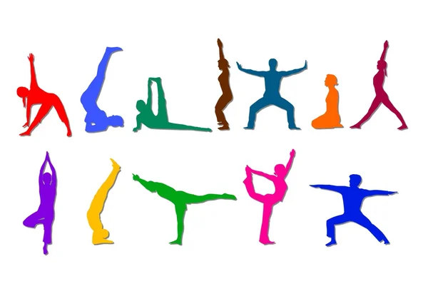 Silhouette di atleti di yoga — Foto Stock