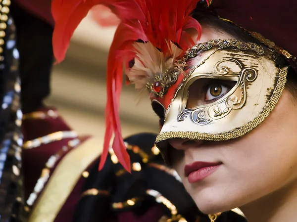 Woman wearing beautiful Venetian style mask — Stock Photo, Image