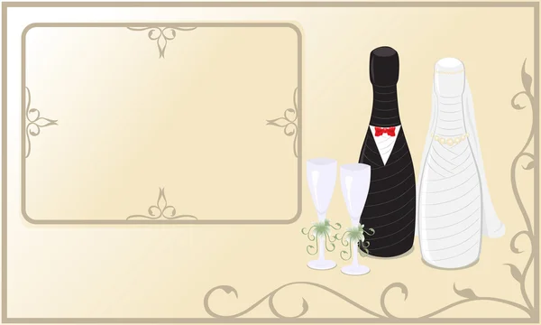 Şampanya şişesi düğün — Stok Vektör
