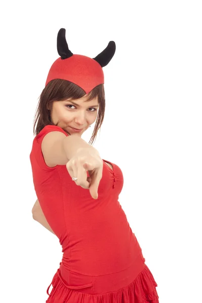 Bild av en flicka i en devil kostym — Stockfoto