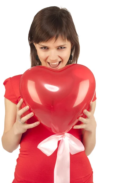 Chica con globo de corazón rojo — Foto de Stock