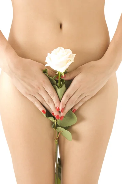 Lichaam van de vrouw met witte roos — Stockfoto