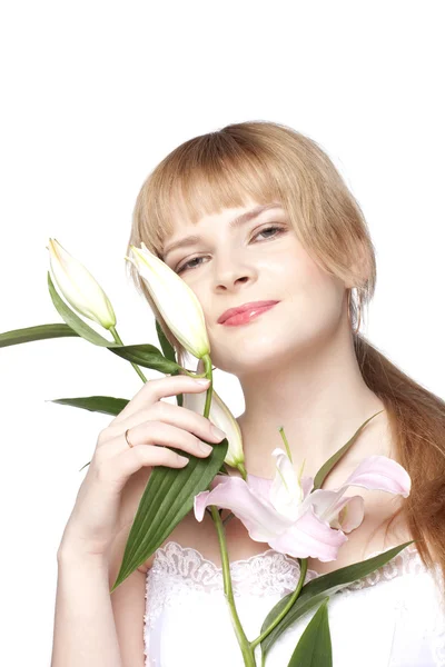 Vrouwen met een lily bloem — Stockfoto