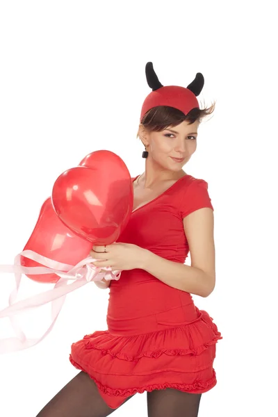 Bild av en flicka i en devil kostym — Stockfoto